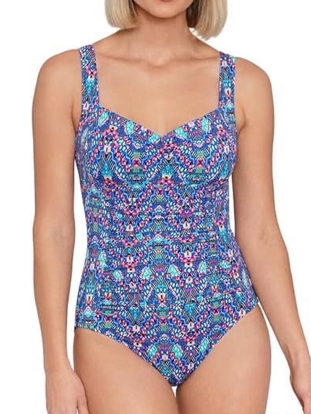 Swim Solutions Women's Tummy-Control Shirred One-Piece Swimsuit size medium